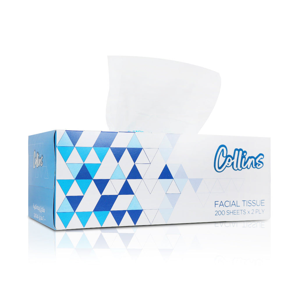 COLLINS Facial Tissue Box: 200 Sheets, 2-Ply Softness &amp; Quality