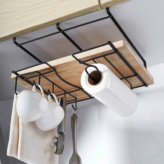 Under Shelf Wire Rack Cabinet Pot Organizer Holder Cup Hanging - Black