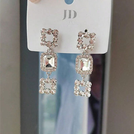 Silver-Tone Geometric Dangle Earrings: Daily Glam with Gemstones - Shop N Save