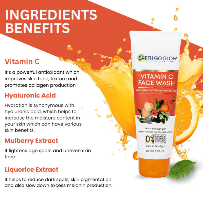 EARTH GO GLOW VITAMIN C FACE WASH FOR SKIN BRIGHTENING (100ml) - Shop N Save