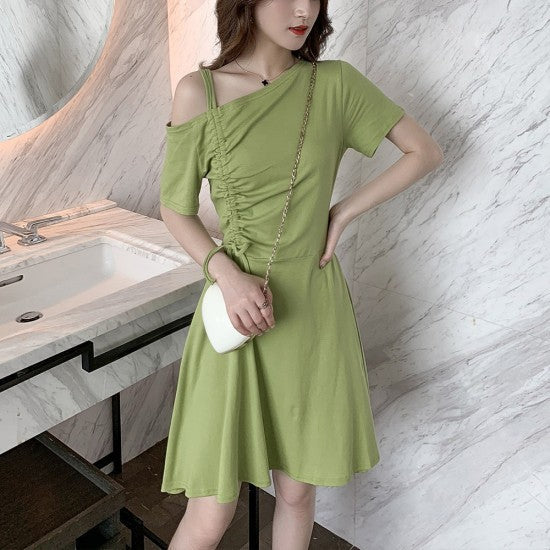 Women's Short Dress - Solid Color Soft Fabric Mini Clothing Dresses For Event Party Style Dress - Green