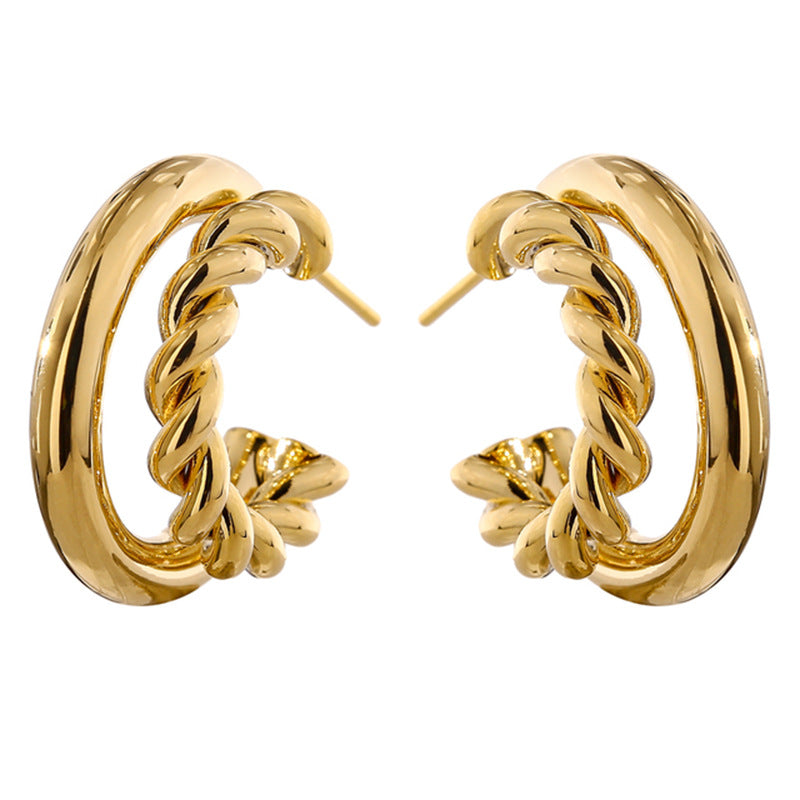S925 Special-interest Design Simple Hemp Rope Double C Asymmetric Trending Earrings Ear Clip