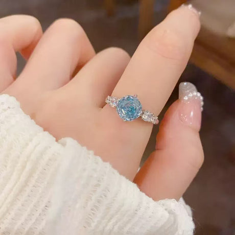 Octagon Millenia Rose Cut Aquamarine Ring For Women, Luxury Elegant Rose Design, Versatile Delicate Statement Ring