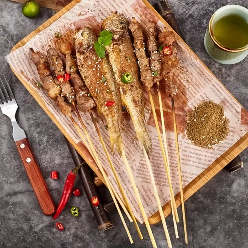 100 pcs Natural Bamboo Skewers for BBQ, Appetizers,Kebabs,nacks, Kitchen Crafts, Party Accessories