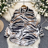 Retro French-style Printed Womens Autumn Loose Slimming Top