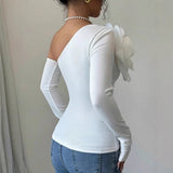 Decorative One-shoulder Off-the-shoulder Solid-color Jumpsuit