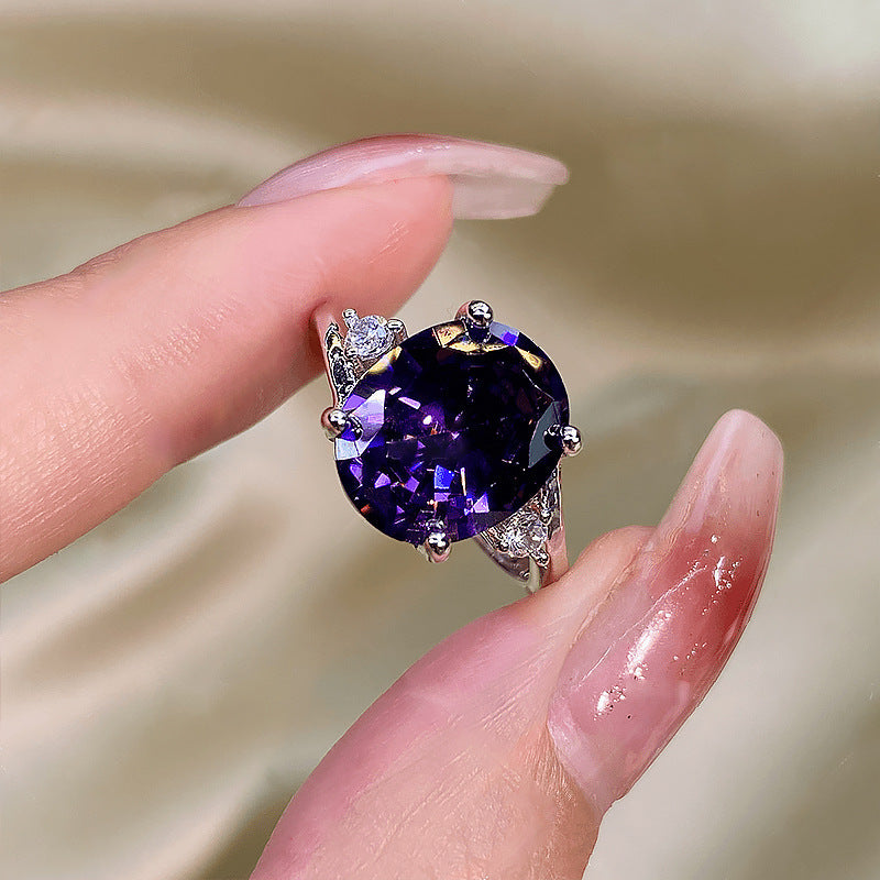 Large Carat Deep Purple Cubic Zirconia Ring, Retro Filigree Cocktail Ring, Elegant Bridal Jewelry For Her