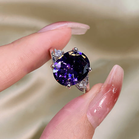 Large Carat Deep Purple Cubic Zirconia Ring, Retro Filigree Cocktail Ring, Elegant Bridal Jewelry For Her