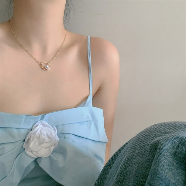 Pearl Geometric Pendant Necklace - Fashionable Thin Chain Jewelry for Women - Shop N Save