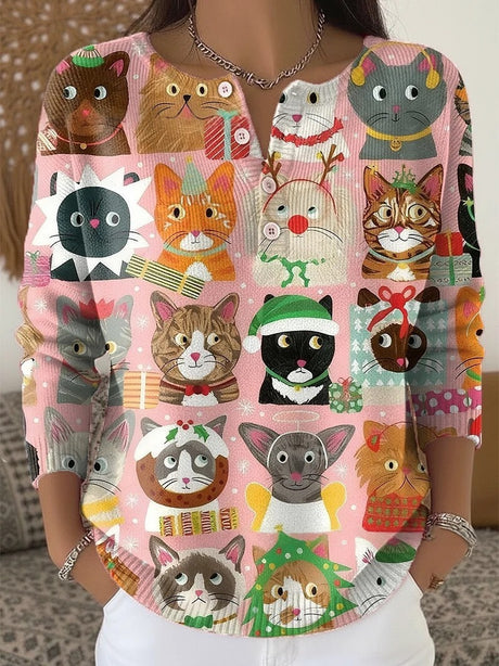 Digital-printed Large Wide-button Brushed Long-sleeve Shirt