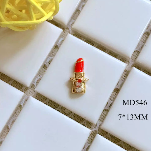 5-piece Alloy Nail Art Accessories Set Ring, Perfume Bottle, Lipstick, And Handbag Series