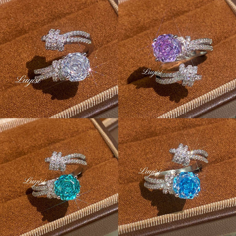 Dopamine Purple Zircon Ring, Trendy Light Luxury Stackable Ring For Women