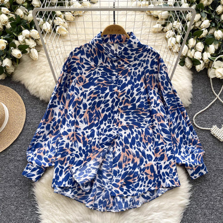 Retro French-style Printed Womens Autumn Loose Slimming Top