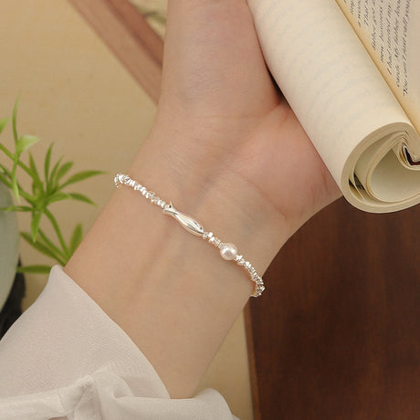 S925 Sterling Silver Little Fish & Broken Silver Pearl Bracelet For Women, New 2025 Design, Light Luxury Niche Exquisite Bracelet