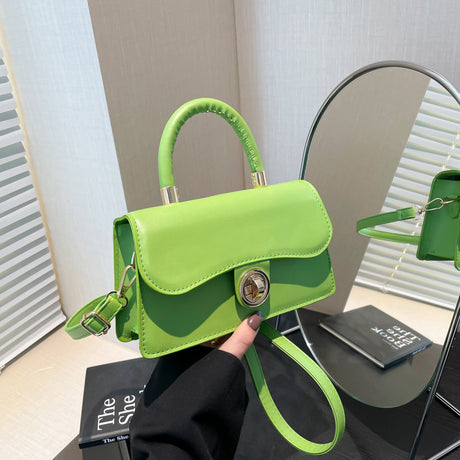 Spring Womens Commuter Light-Luxury Solid-Colored Crossbody Bag With Lock Closure