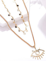 Gold Tone Evil Eye Necklace: Multi-Layer, Charm, Link Chain - Shop N Save