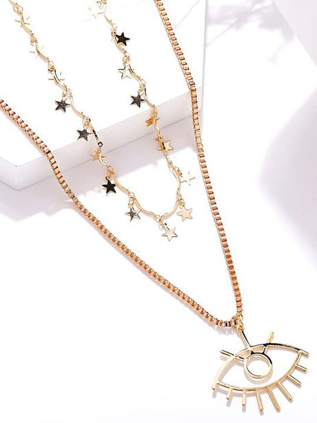 Gold Tone Evil Eye Necklace: Multi-Layer, Charm, Link Chain - Shop N Save