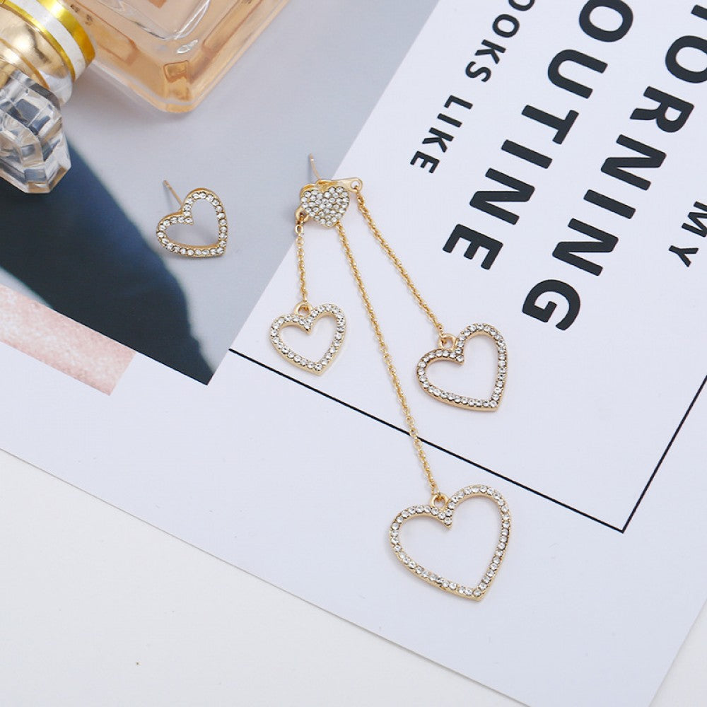 Heart long tassel asymmetric love earrings female temperament - Golden
