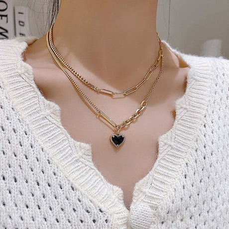 Carnelian &amp; Black Onyx Heart Necklace: Gold Charm Gift for Her - Shop N Save