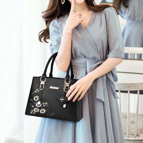 Floral Embroidered Handbag: Stylish, Adjustable Strap, Zip Closure, Quality - Shop N Save