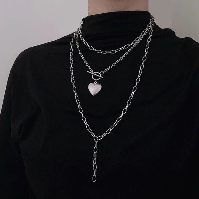 Harajuku Gothic Heart Lock Necklace - Grunge Metal Unisex Jewelry - Shop N Save