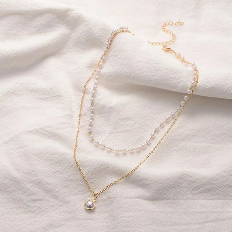 Gold Alloy Double-Beaded Clavicle Chain - Fashion Jewelry Trend - Shop N Save