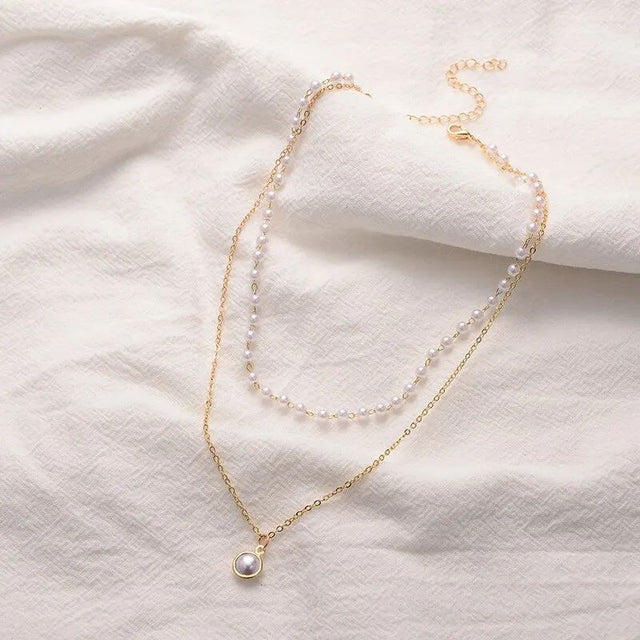 Gold Alloy Double-Beaded Clavicle Chain - Fashion Jewelry Trend - Shop N Save