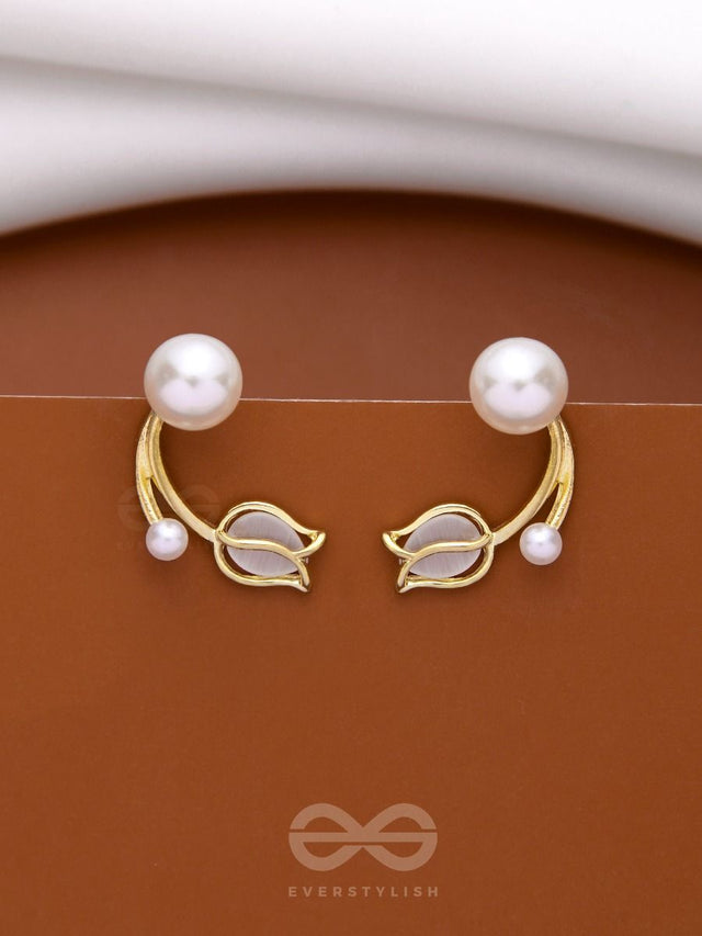 Golden Pearl Studs: White Tulip Elegance, Chic and Minimalist - Shop N Save