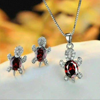 Shiny Turtle Shaped Rhinestone Patched Jewelry Set - Red