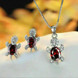 Shiny Turtle Shaped Rhinestone Patched Jewelry Set - Red